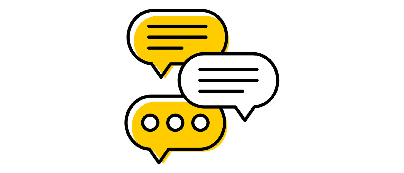 graphic of text bubbles in black and gold